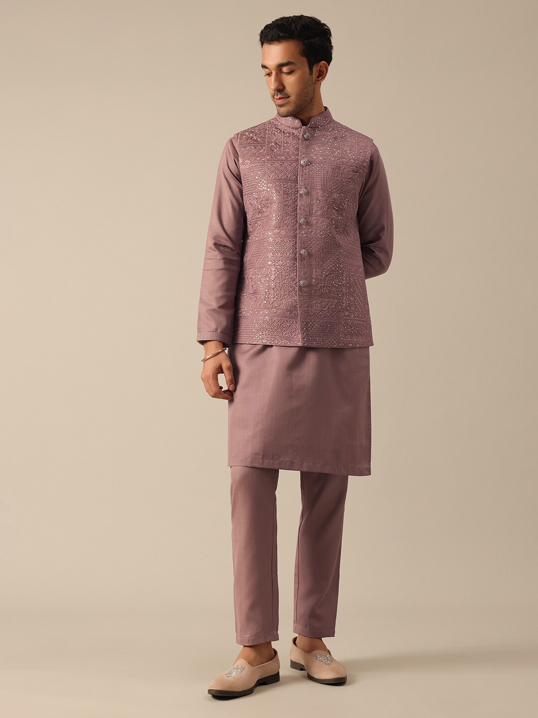 

KALKI Fashion Embroidered Regular Pure Silk Kurta with Trousers, Pink