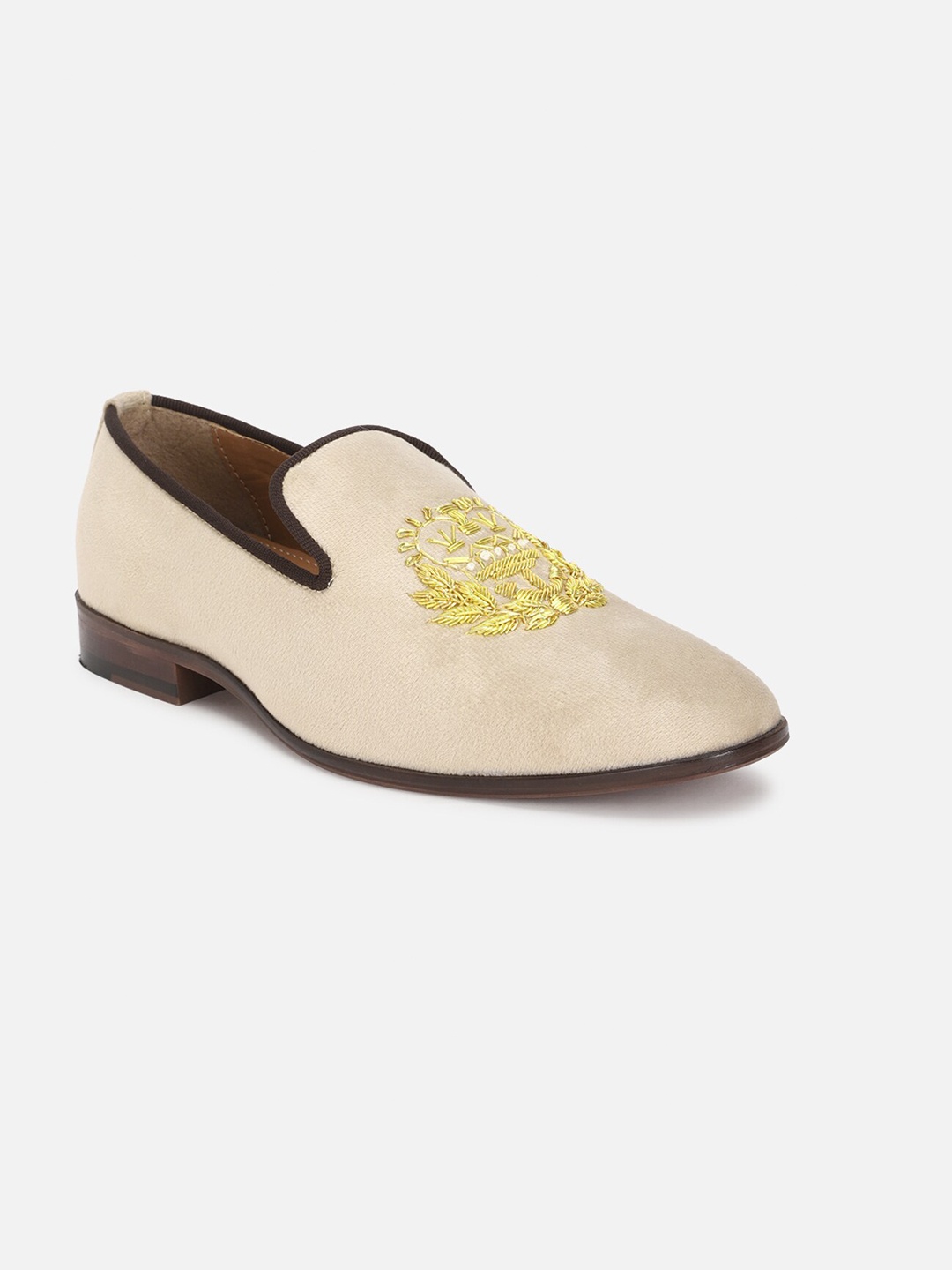 

Van Heusen Men Embellished Detail Leather Loafers, Cream