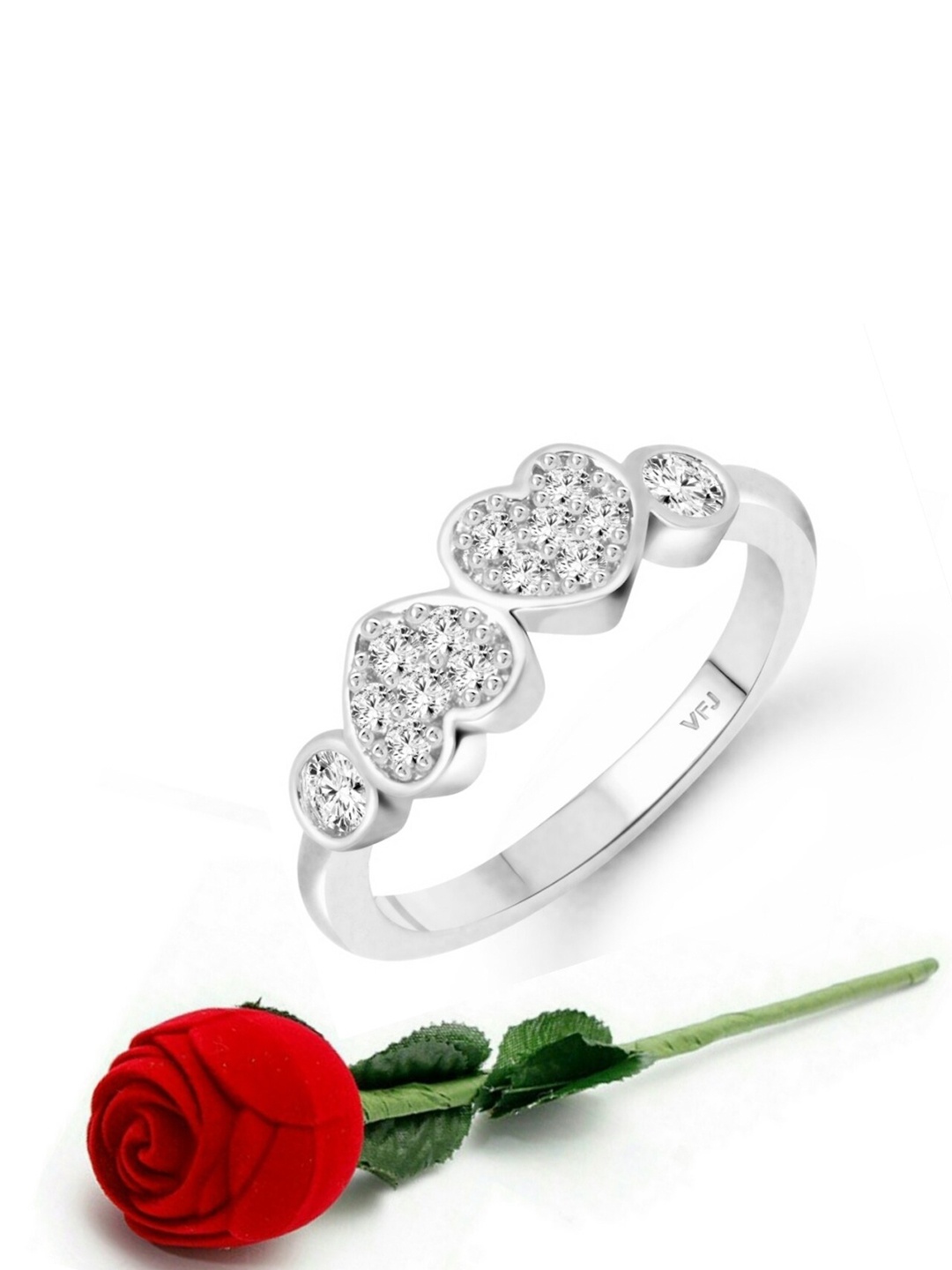 

Vighnaharta Rhodium-Plated Cubic Zirconia Studded Finger Ring With Rose Box, Silver