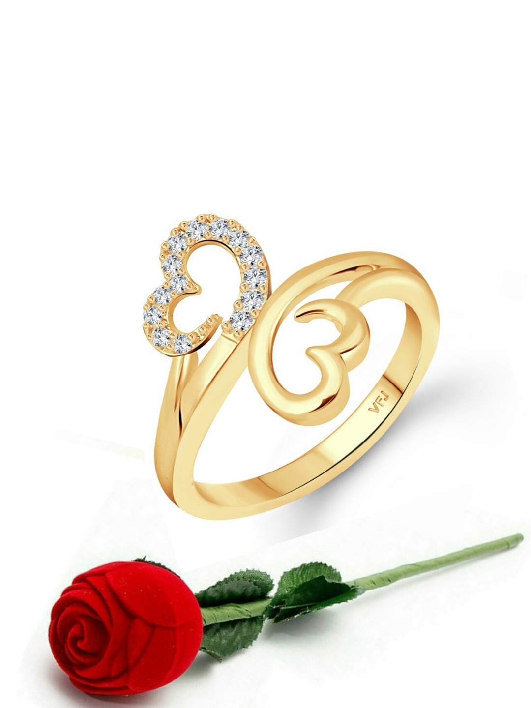 Vighnaharta Gold-Plated Cubic Zirconia Studded Finger Ring & Box
