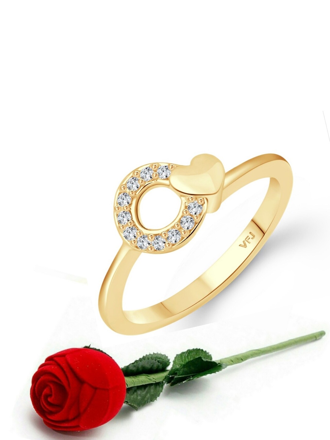 

Vighnaharta Gold-Plated Cubic Zirconia Studded Finger Ring With Rose Box