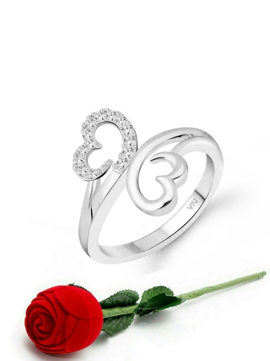 

Vighnaharta Rhodium-Plated Cubic Zirconia Studded Double Heart Shaped Finger Ring, Silver