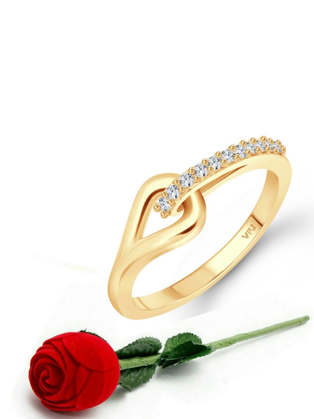

Vighnaharta Gold Plated Cubic Zirconia Studded Ring With Rose Ring Box