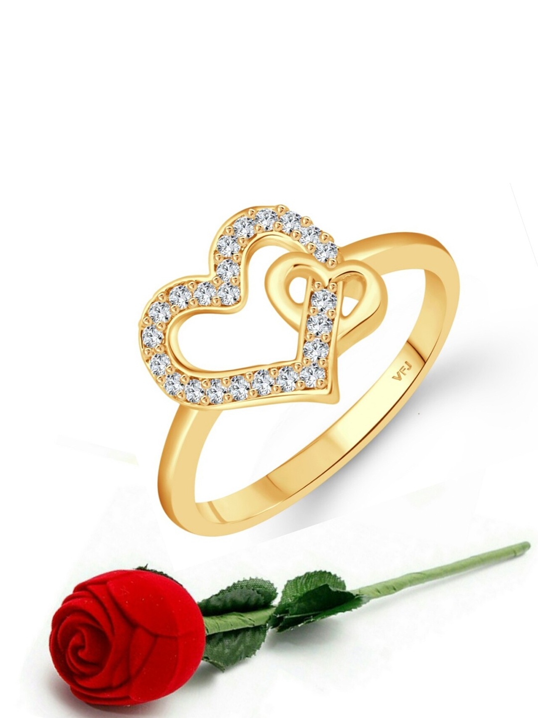 

Vighnaharta Gold-Plated CZ Studded Finger Ring With Rose Box
