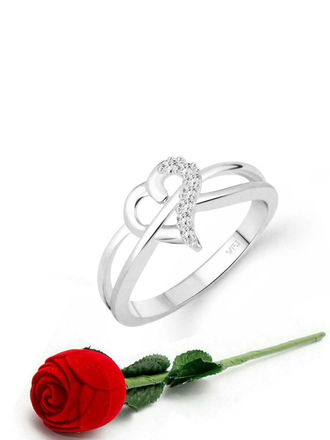 

Vighnaharta Rhodium Plated Cubic Zirconia Studded Ring With Rose Ring Box, Silver