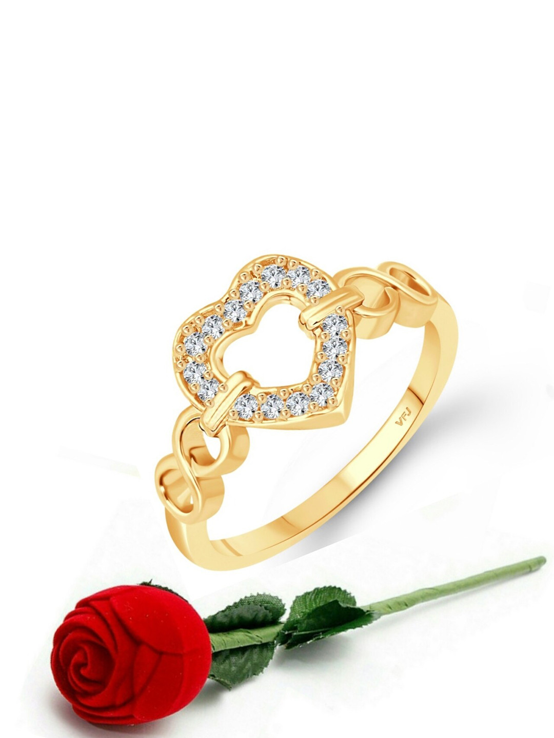 

Vighnaharta Gold-Plated Cubic Zirconia Studded Finger Ring With Rose Box
