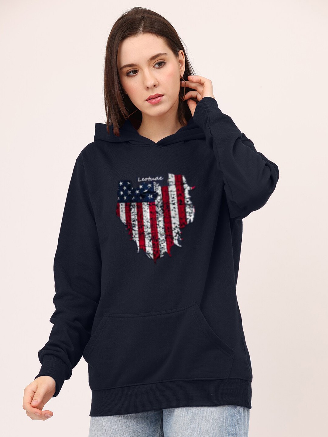 

Leotude Long Sleeves Printed Oversized Hooded Sweatshirt, Black