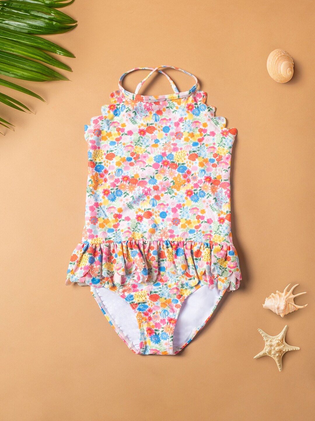 

Baby Moo Girls Floral Printed Swim Bodysuit, Pink