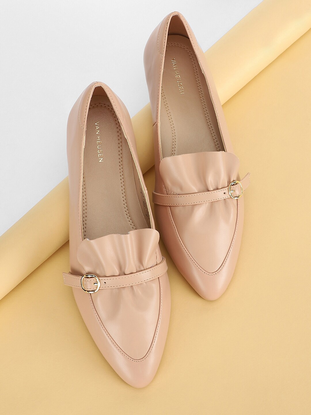 

Van Heusen Woman Pointed Toe Buckles Detail Ballerinas, Beige