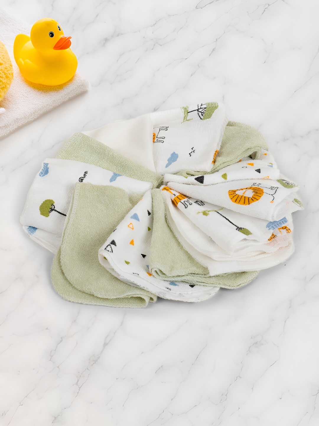 

Baby Moo White & Green 12 Pcs Printed 110 GSM Hand Towels