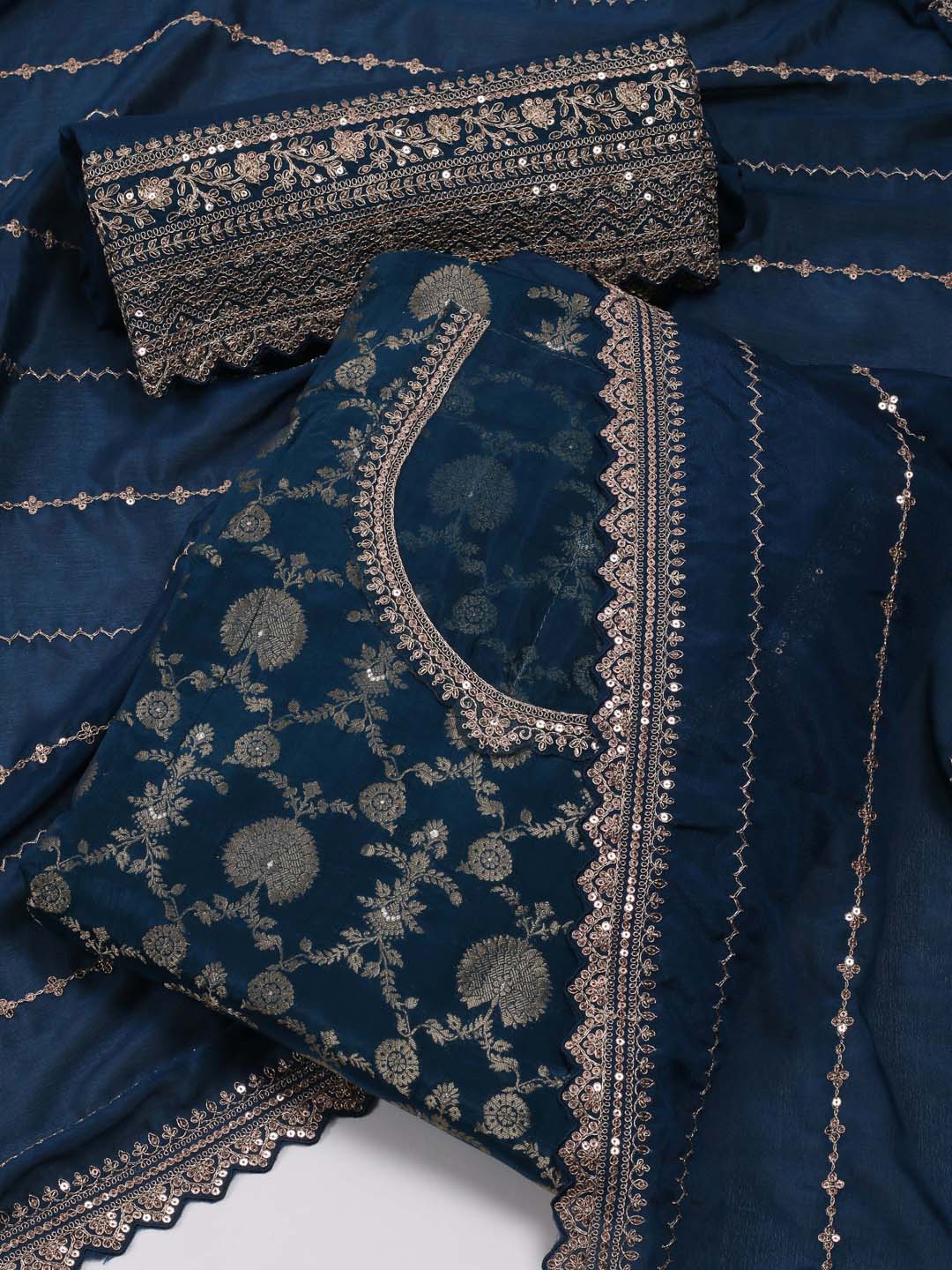 

Meena Bazaar Woven Design Unstitched Dress Material, Navy blue