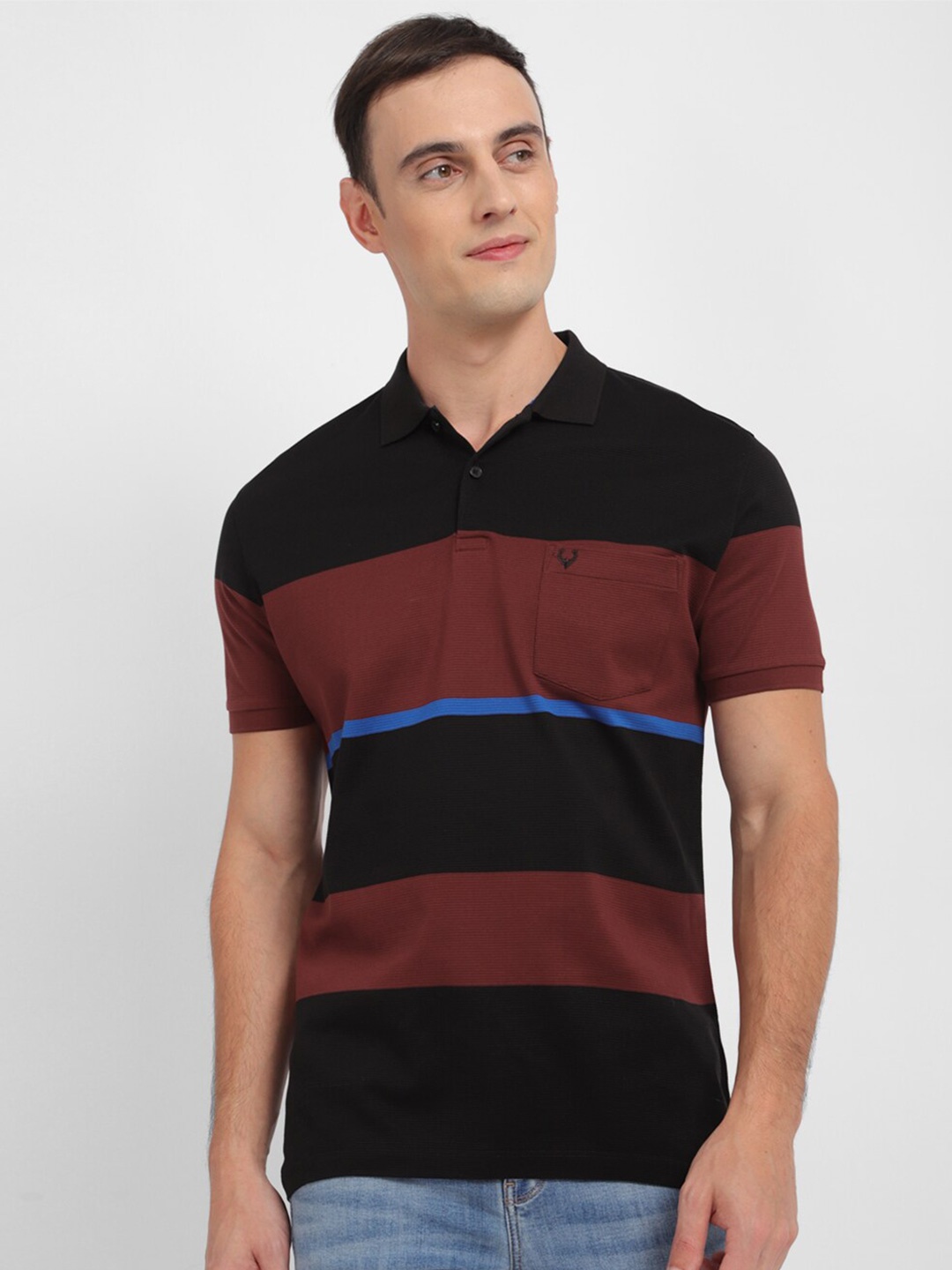 

Allen Solly Colourblocked Polo Collar Short Sleeves Pockets Cotton Regular T-shirt, Black