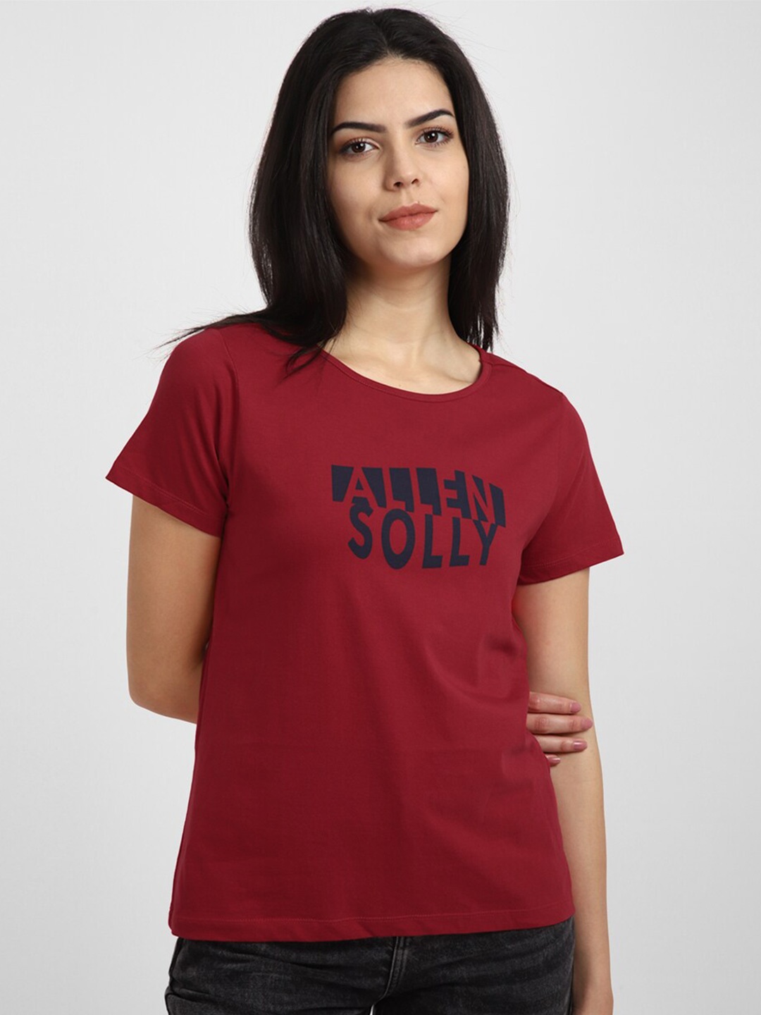 

Allen Solly Woman Typography Printed Round Neck T-shirt, Red
