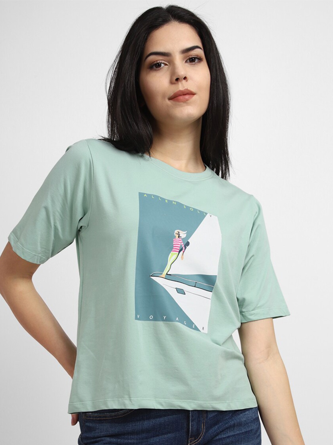 

Allen Solly Woman Graphic Printed Round Neck T-shirt, Green