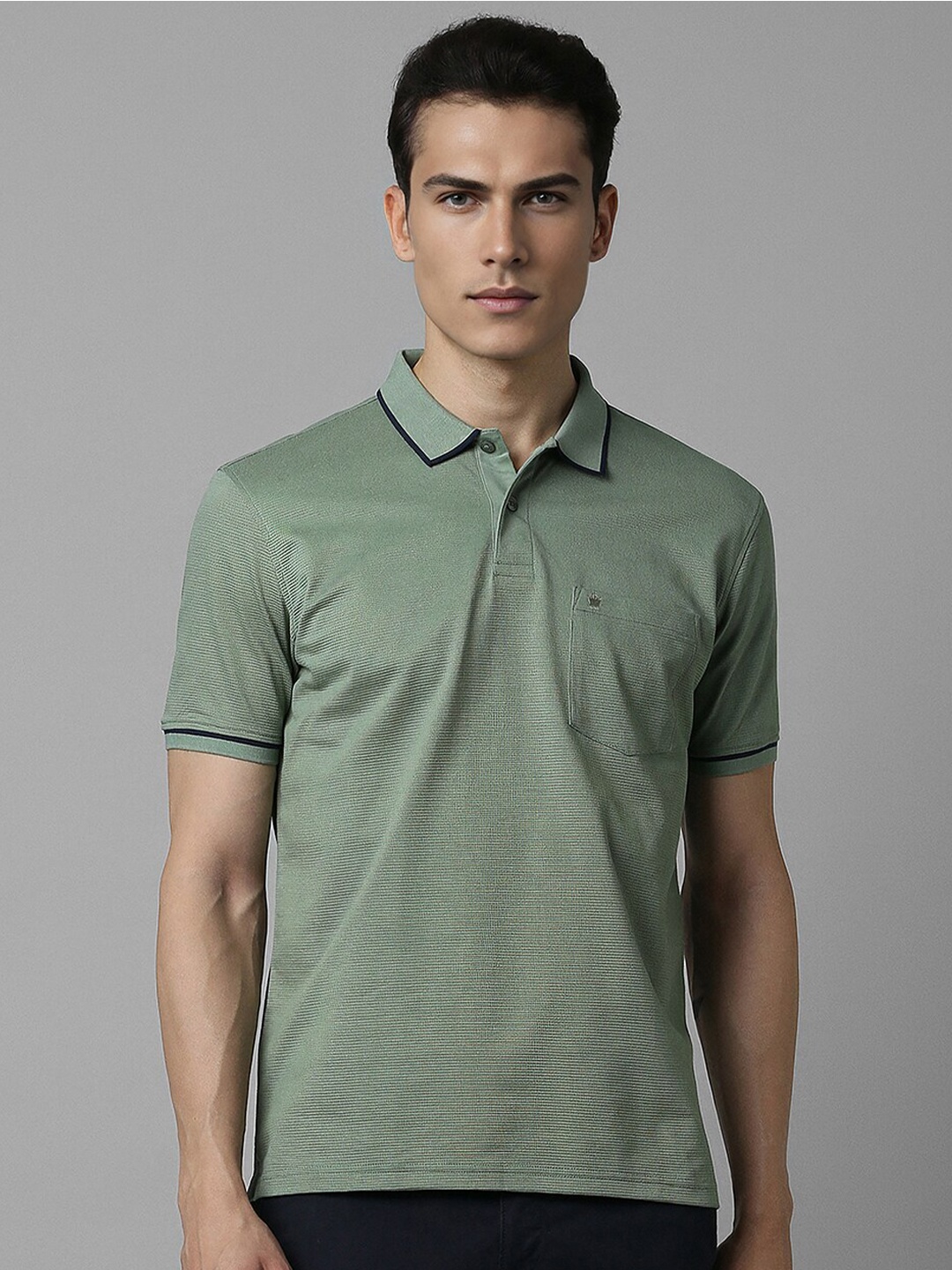 

Louis Philippe Textured Polo Collar T-shirt, Green
