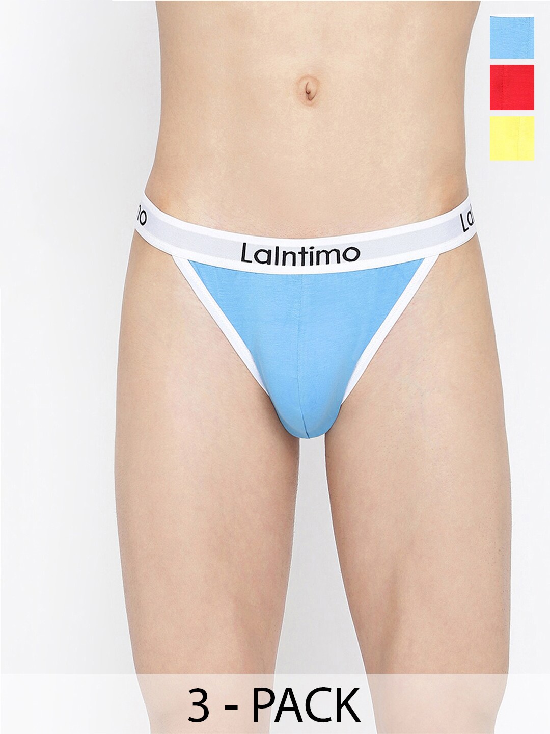 

La Intimo Pack Of 3 Mid -Rise Anti-Microbial Thigh High Briefs LIBR020C, Blue