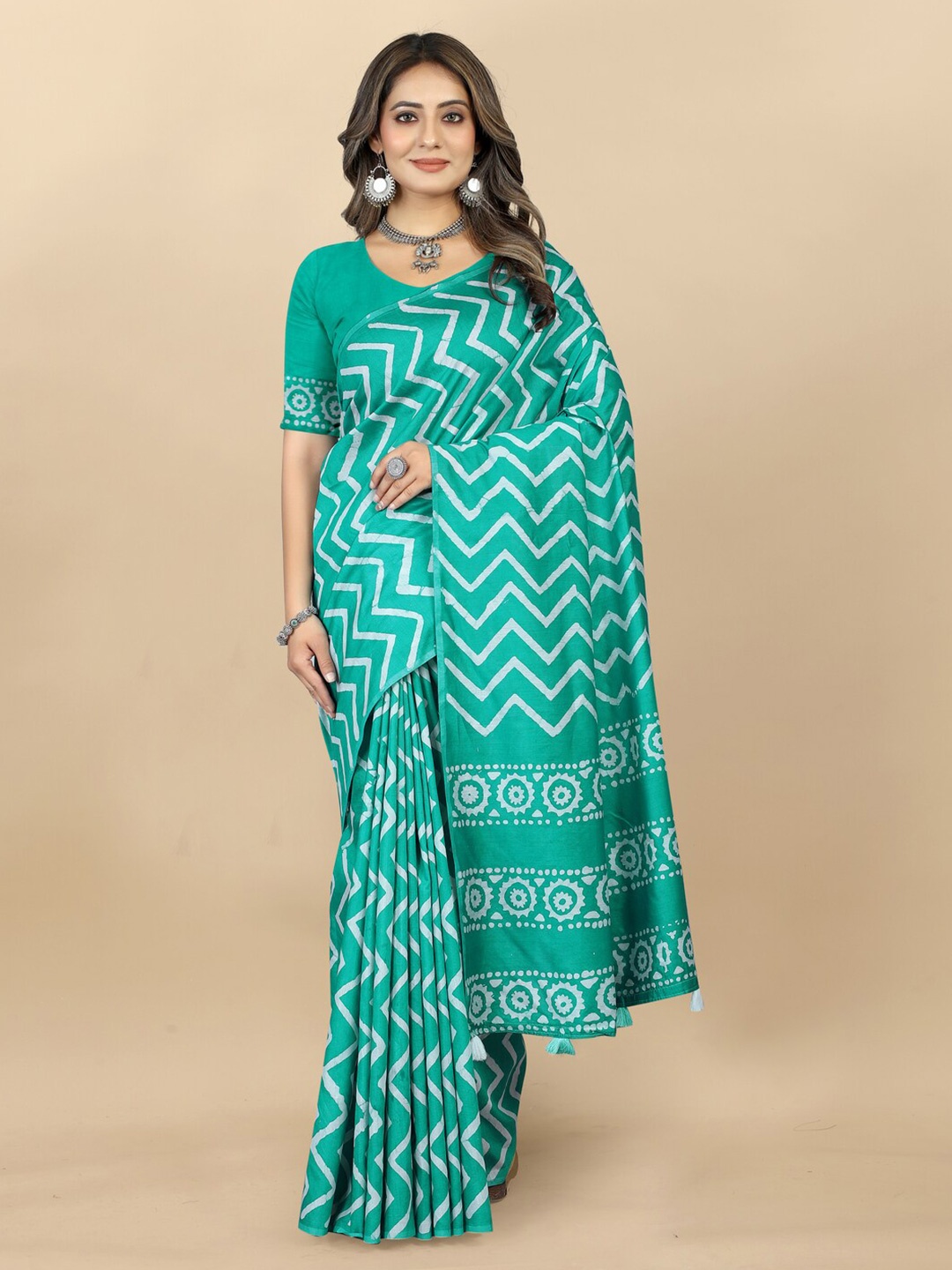 

MOKSHA DESIGNS Pure Cotton Chanderi Saree, Tan