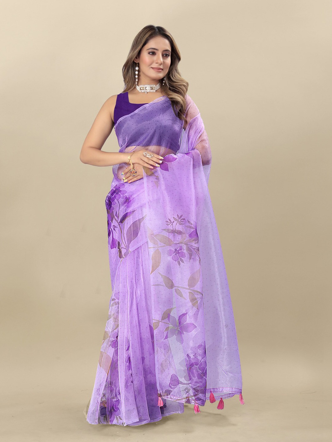 

MOKSHA DESIGNS Floral Organza Saree, Purple