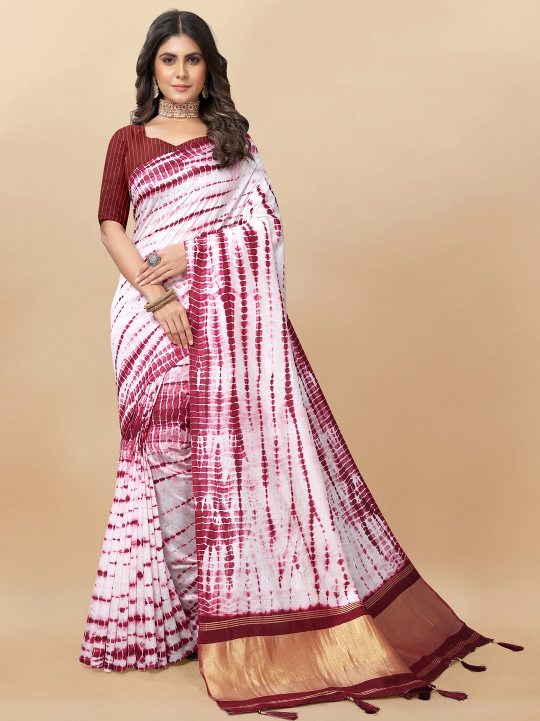 

MOKSHA DESIGNS Jaipuri Batik Printed Pure Cotton Chanderi Saree, Magenta