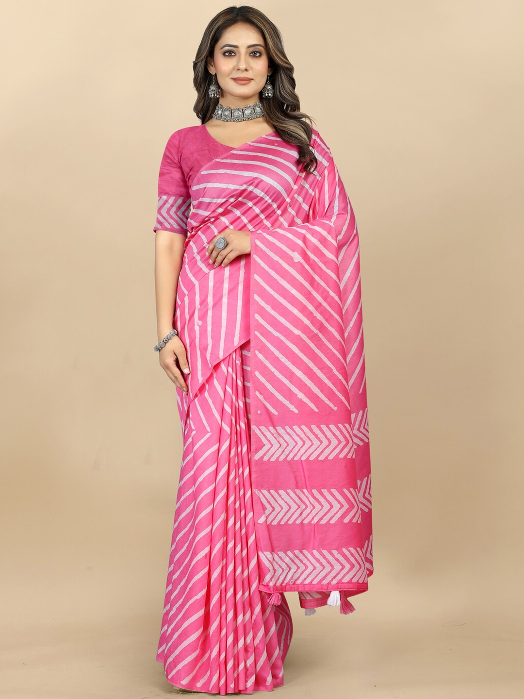 

MOKSHA DESIGNS Batik Printed Pure Cotton Chanderi Saree, Pink