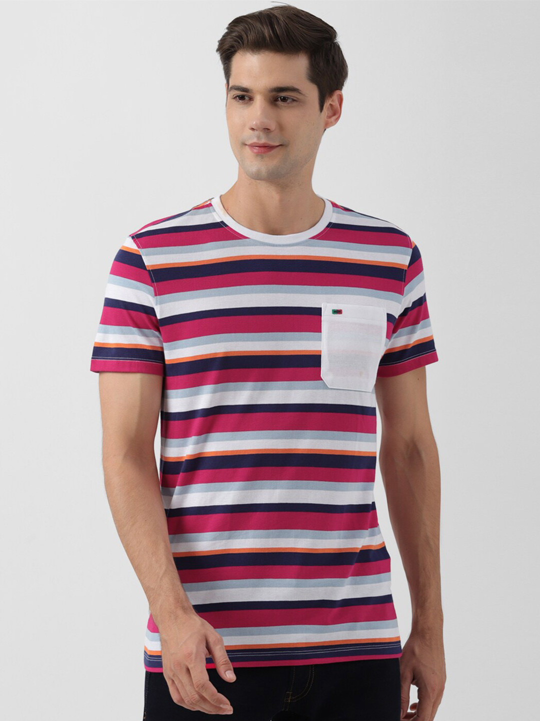 

Peter England Casuals Striped Pockets Cotton Slim Fit T-shirt, White