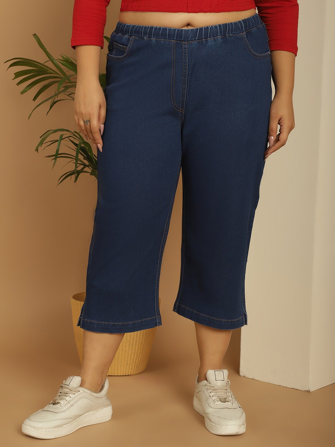 

theRebelinme Plus Size Relaxed Fit High-Rise Denim Capris, Blue