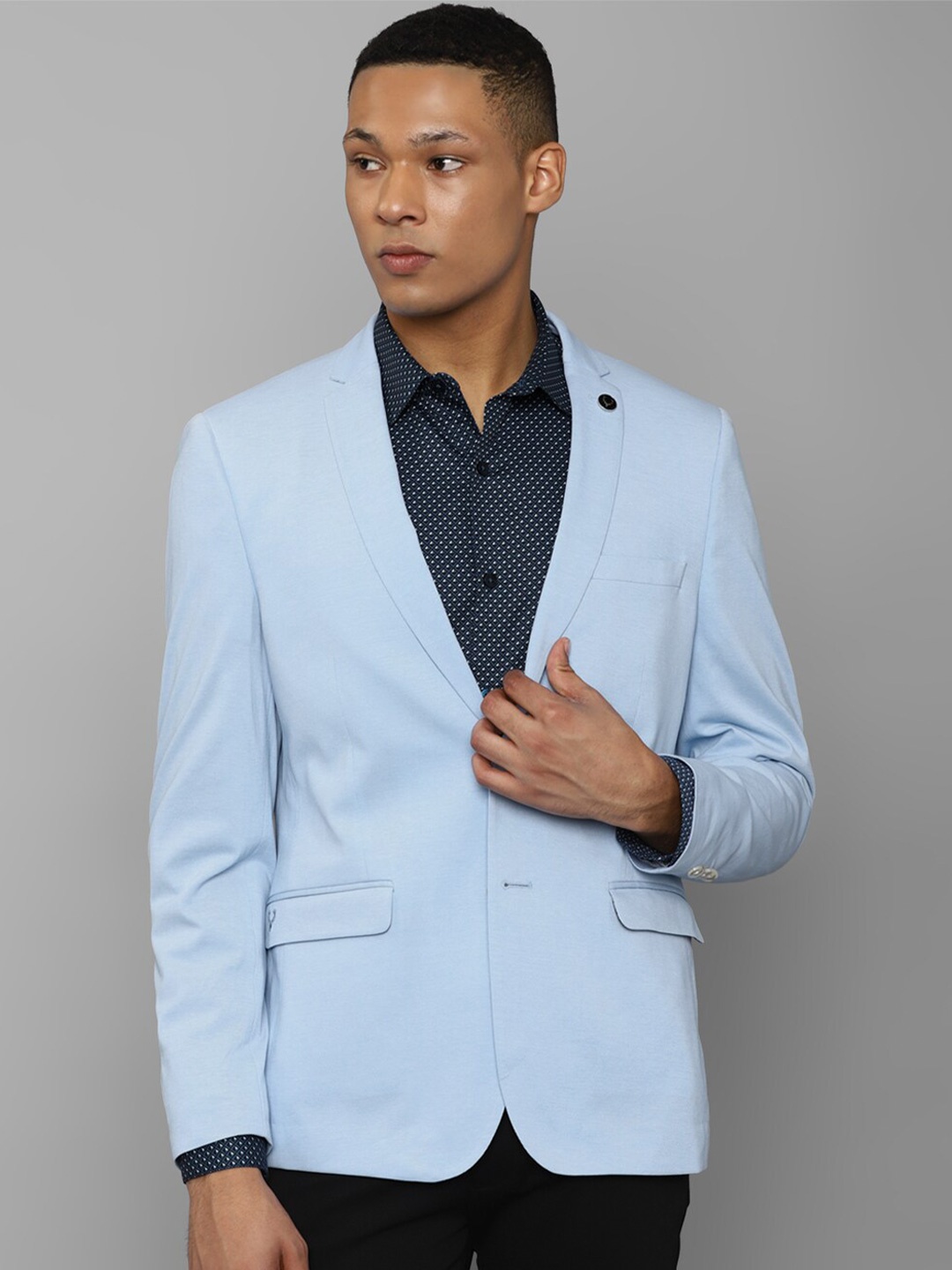 

Allen Solly Slim-Fit Single-Breasted Pure Cotton Formal Blazer, Blue