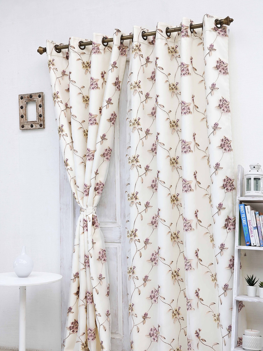 

Ariana White & Brown Floral Black Out Window Curtain