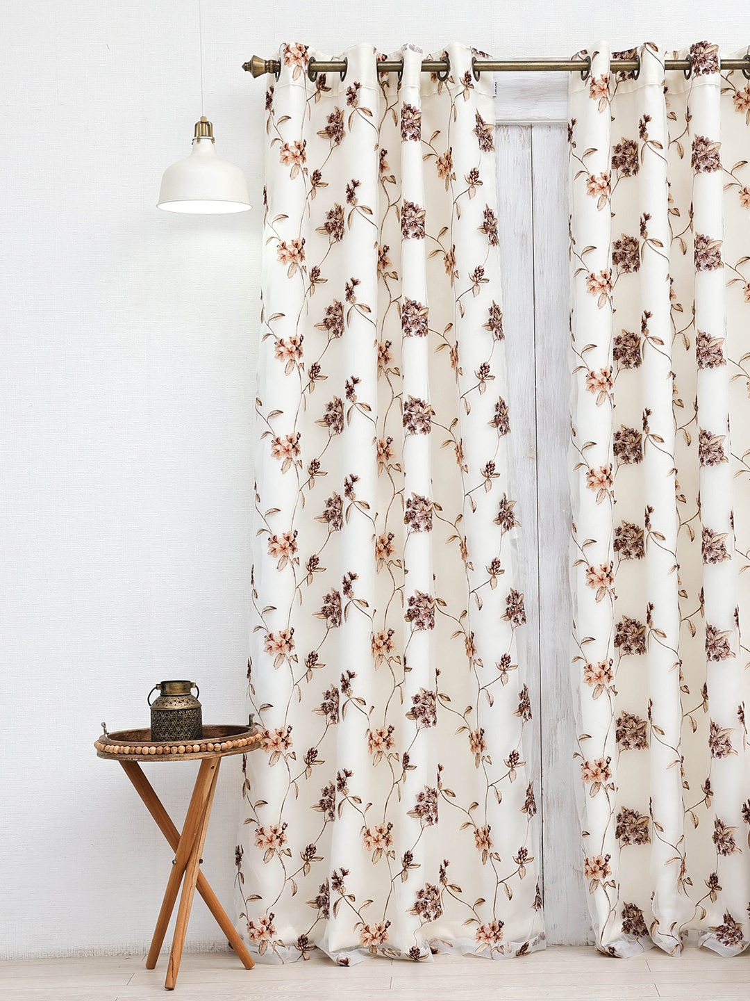 

Ariana Brown & White Floral Black Out Window Curtain