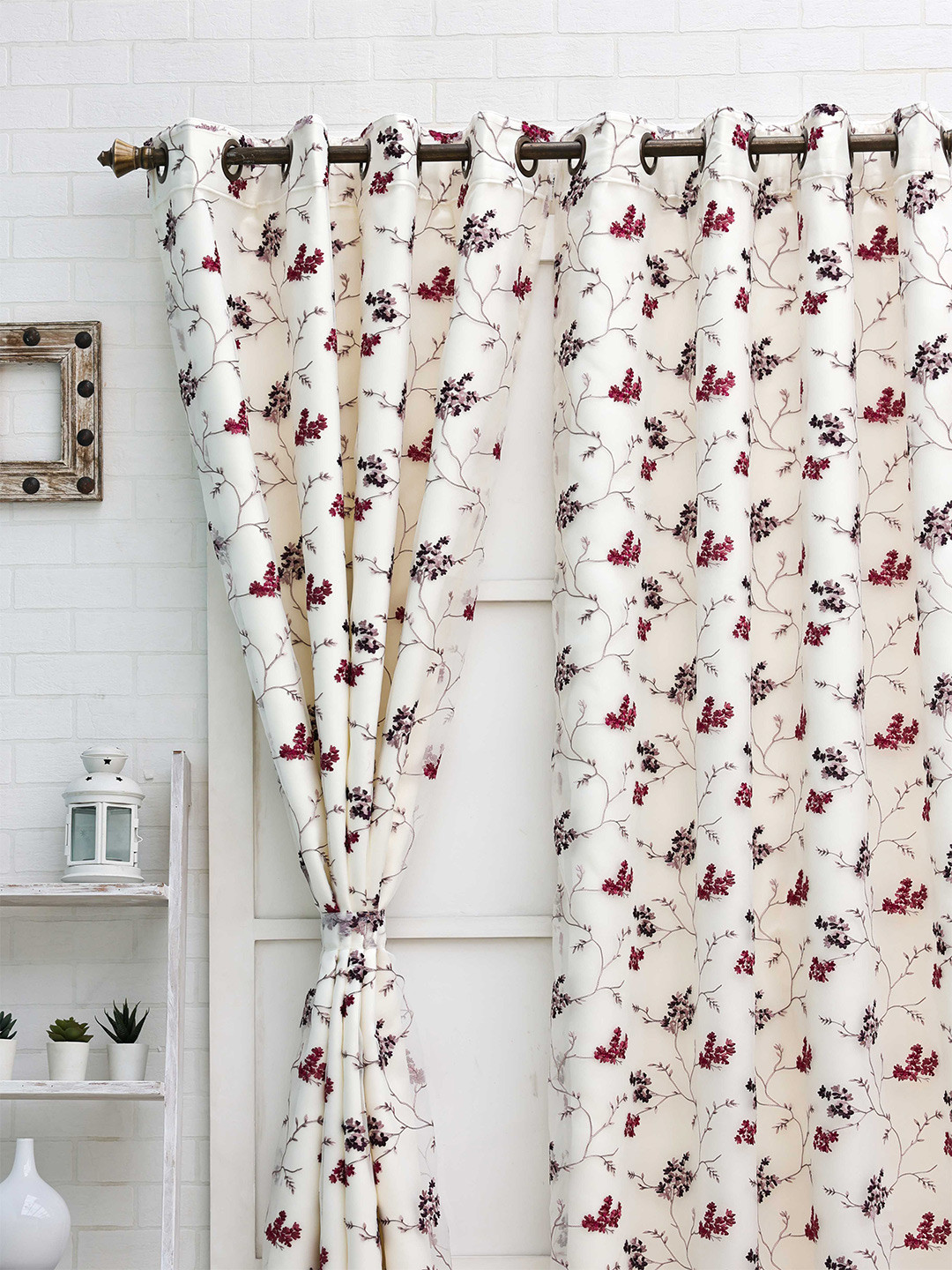 

Ariana Burgundy & White Floral Printed Black Out Long Door Curtain