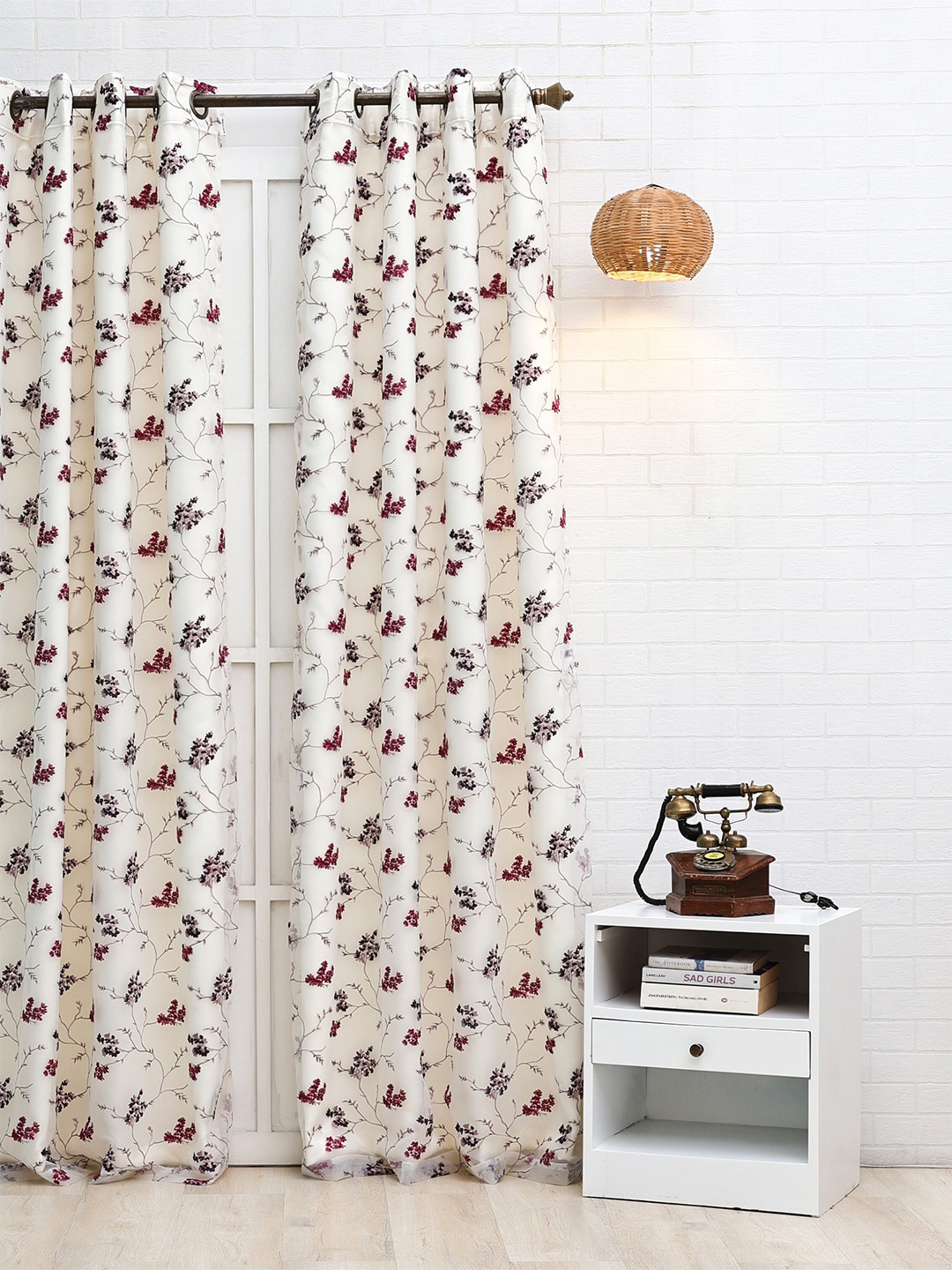 

Ariana Burgundy & White Floral Black Out Door Curtain