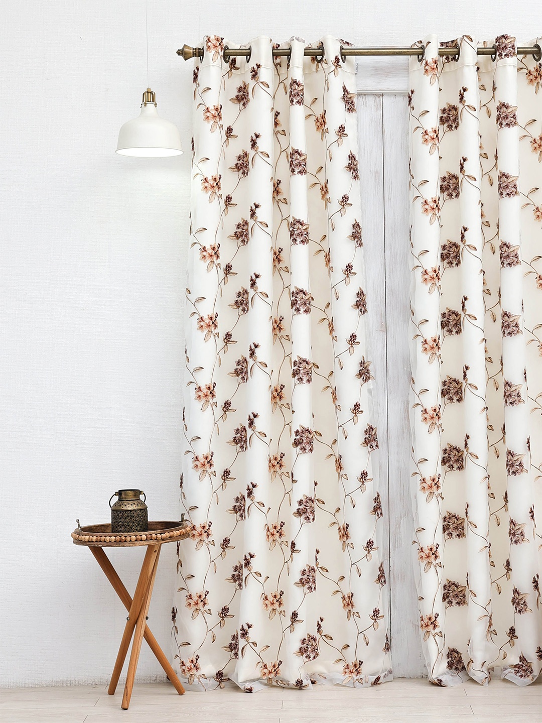 

Ariana Brown & White Floral Black Out Long Door Curtain