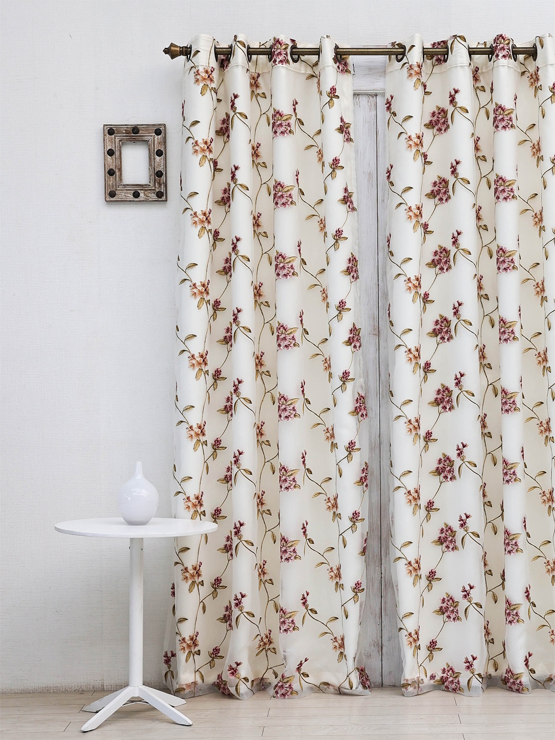 

Ariana White Pink Floral 2 in 1 Black Out Long Door Curtain