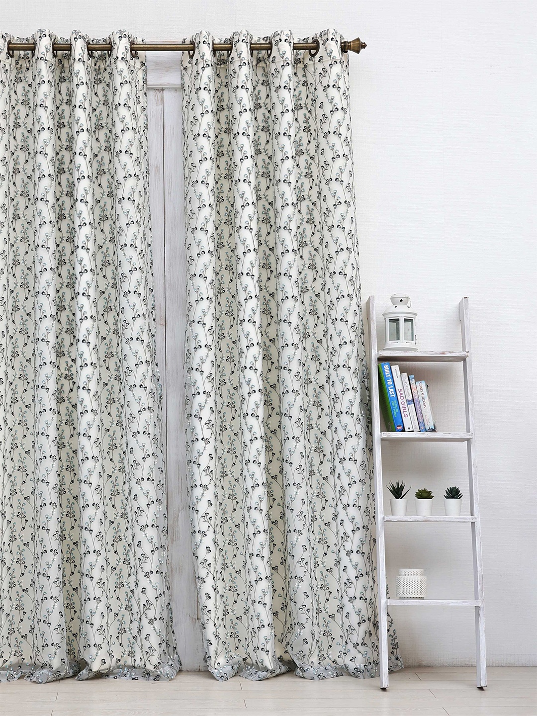 Ariana Blue & White Floral Black Out Door Curtain