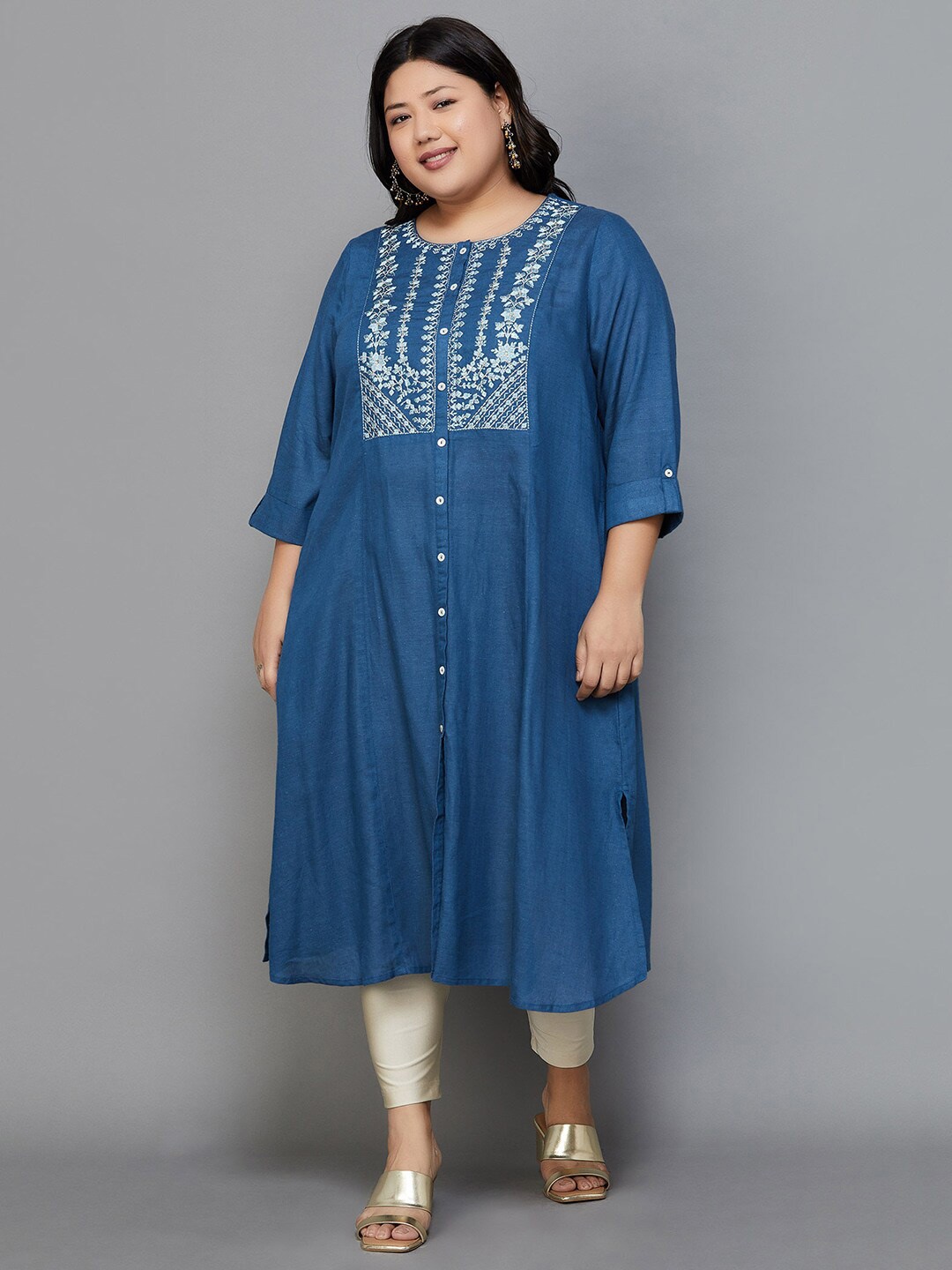 

Moiree by Lifestyle Plus Size Ethnic Motif Yoke Design Straight Kurta, Blue