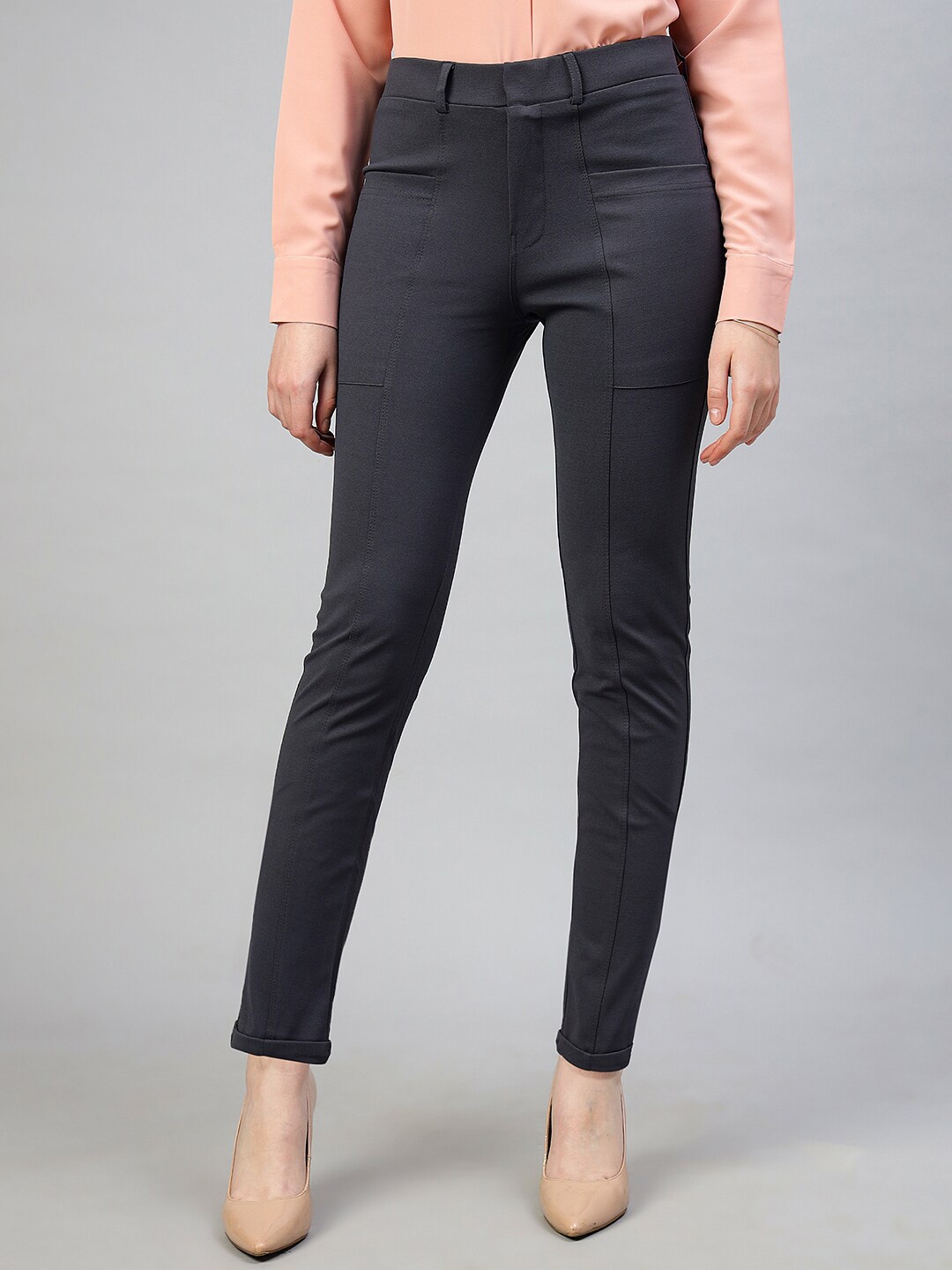 

FITHUB Women Grey Smart High-Rise Cigarette Trouser