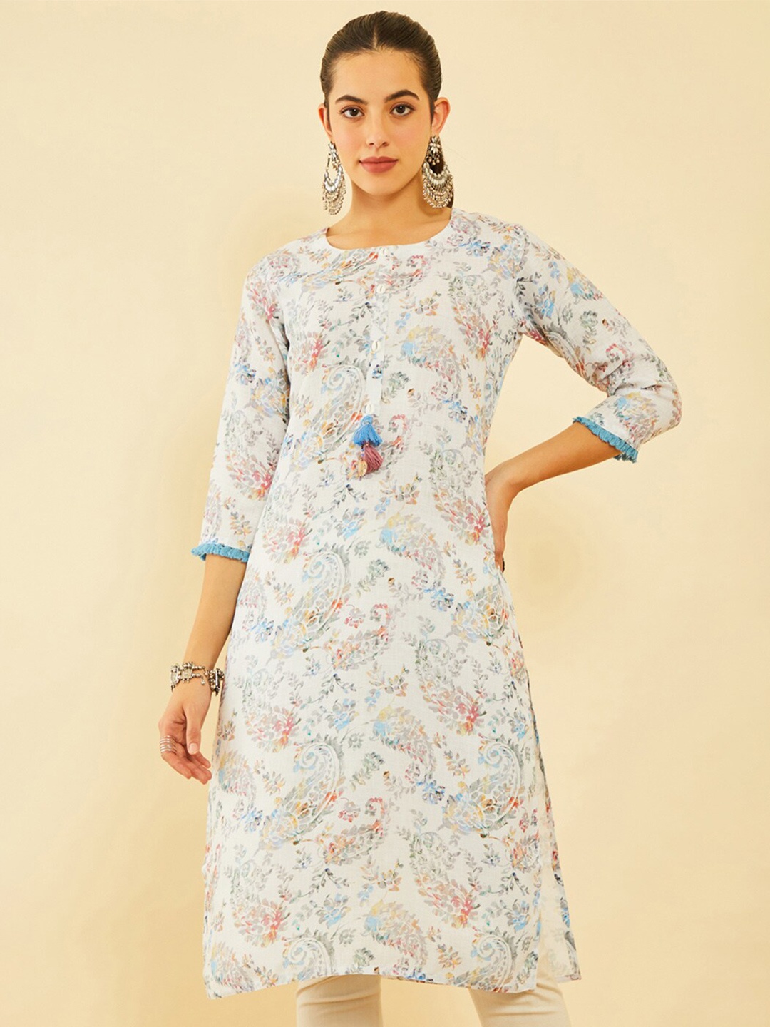 Soch Paisley Printed Kurta, White