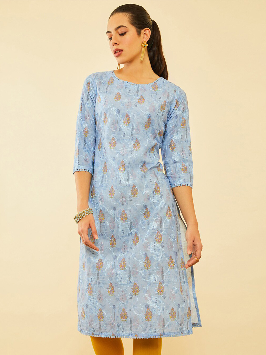 

Soch Ethnic Motifs Printed Thread Work Straight Kurta, Blue