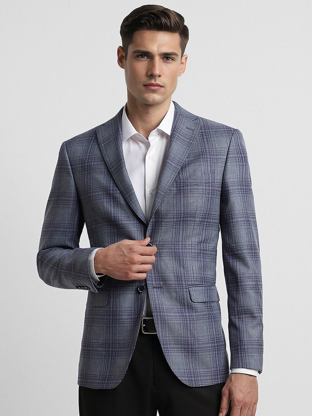 

Peter England Elite Checked Notched Lapel Collar Single-Breasted Formal Blazer, Grey