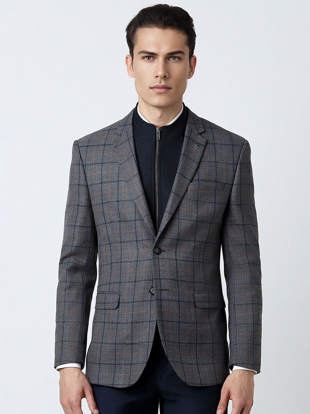 

Van Heusen Checked Single-Breasted Formal Blazer, Grey