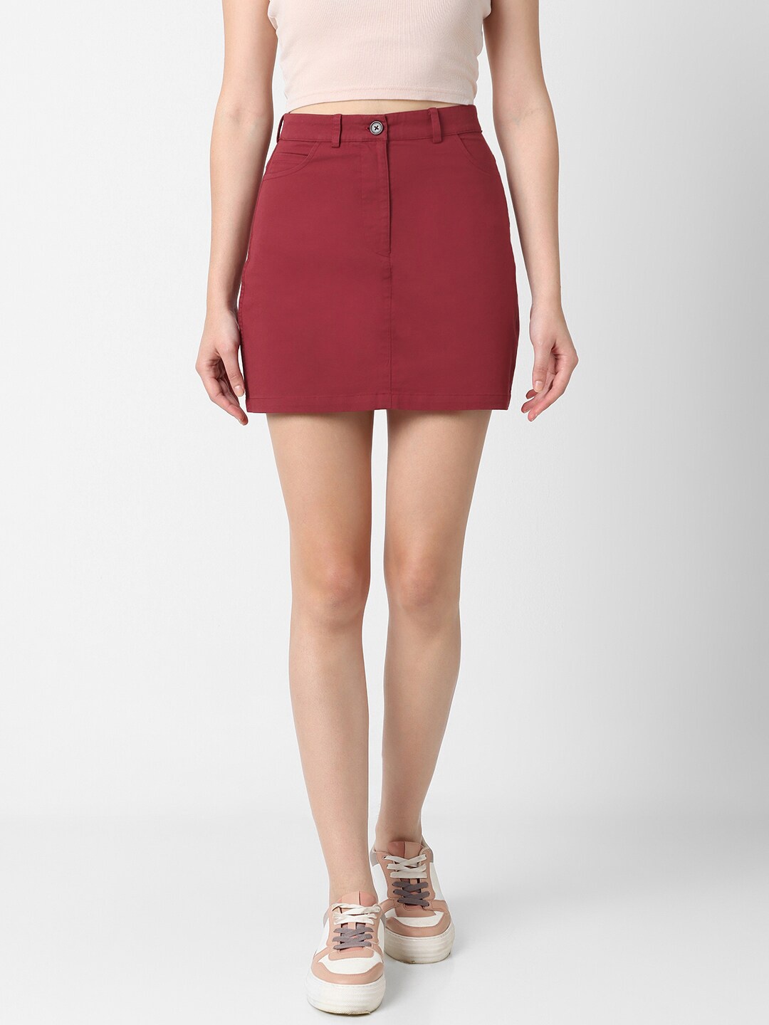 

VASTRADO High-Waist Pure Cotton A-Line Mini Skirt, Maroon