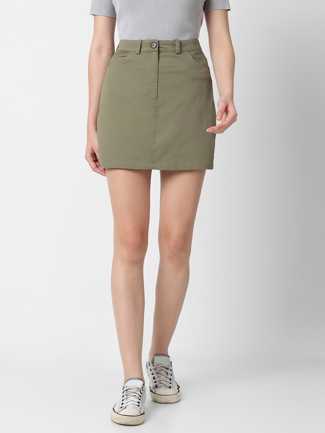 

VASTRADO Pure Cotton A-line Mini Skirt, Olive