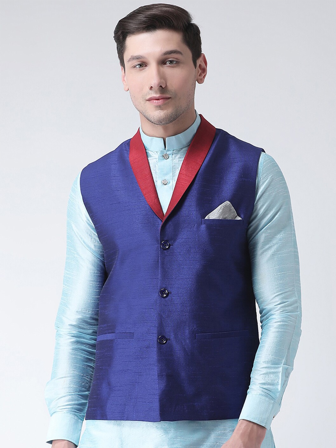 

DEYANN Shawl Collar Nehru Jacket, Blue