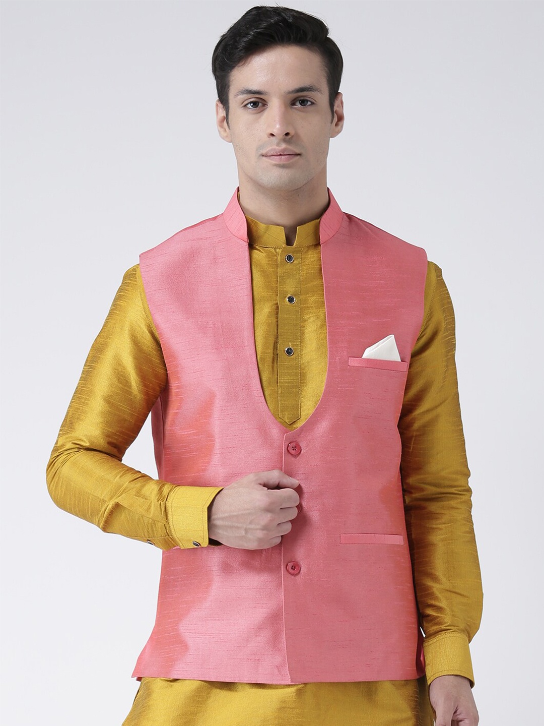 

DEYANN Mandarin Collar Nehru Jacket, Pink