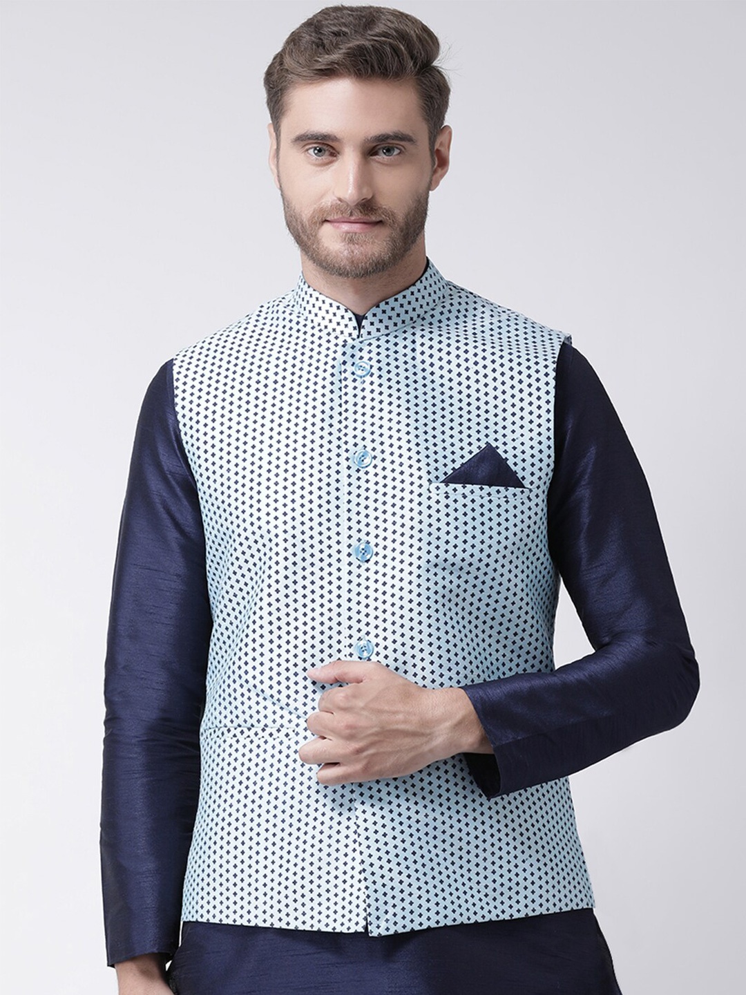 

DEYANN Printed Nehru Jacket, Blue