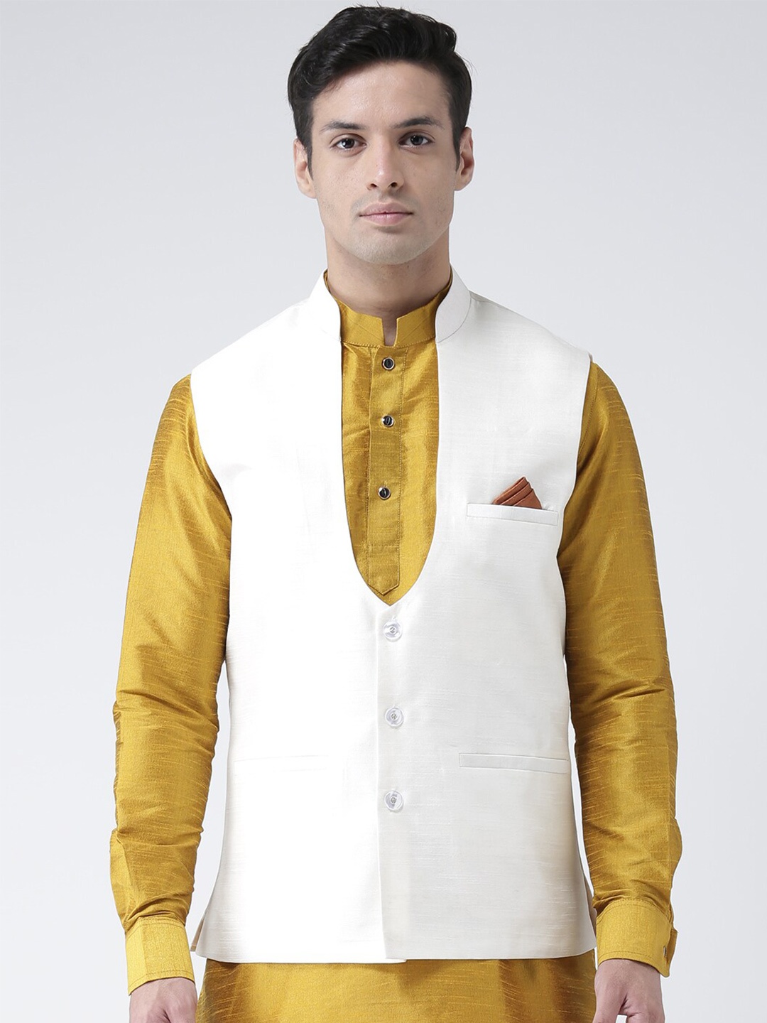 

DEYANN Mandarin Collar Nehru Jacket, Off white