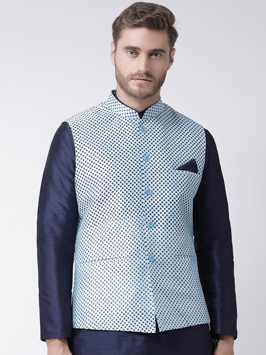 

DEYANN Printed Nehru Jacket, Blue