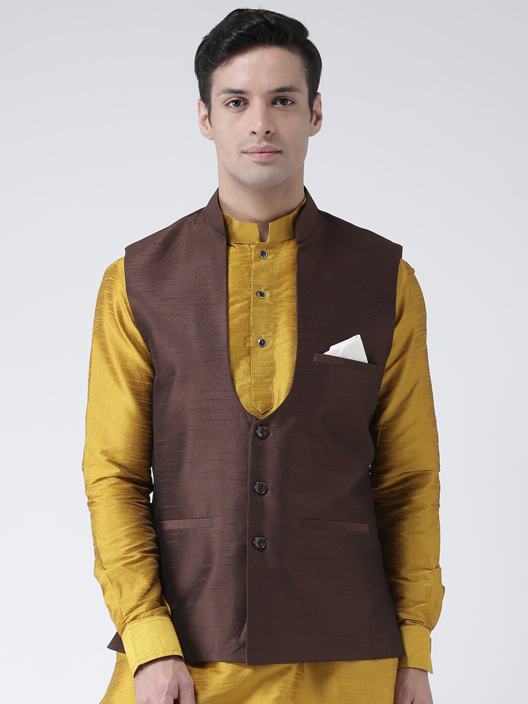 

DEYANN Mandarin Collar Nehru Jacket, Brown