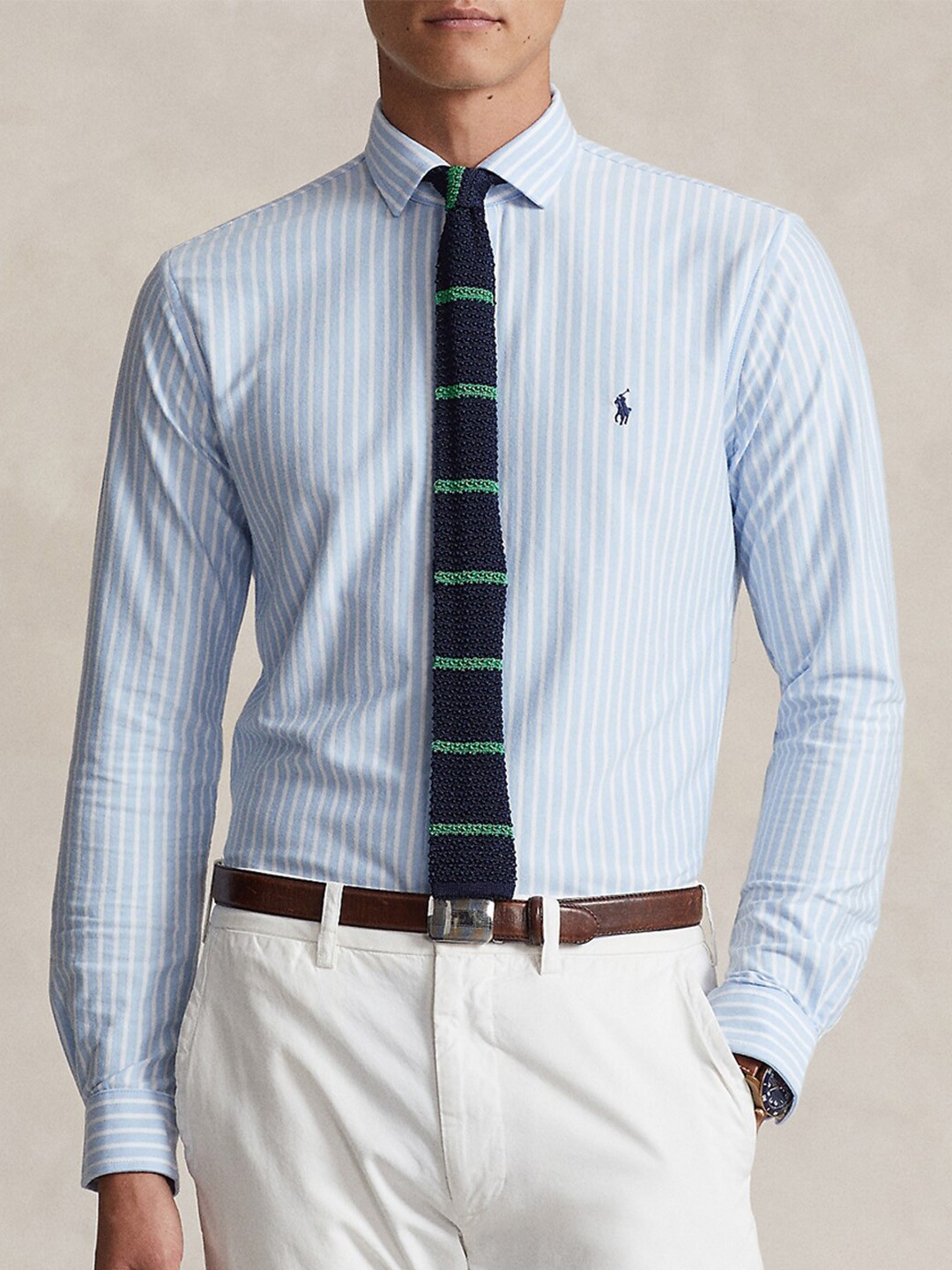 

Polo Ralph Lauren Spread Collar Long Sleeves Striped Cotton Jersey Shirt, Blue