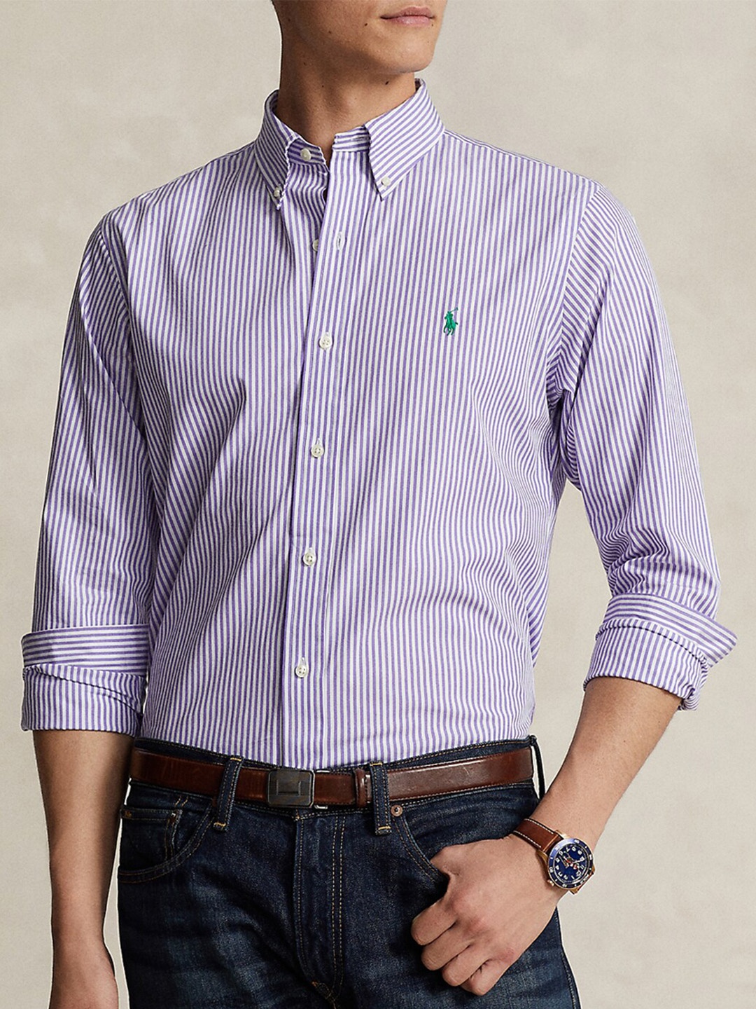 

Polo Ralph Lauren Button Down Collar Custom Fit Plaid Stretch Shirt, Purple